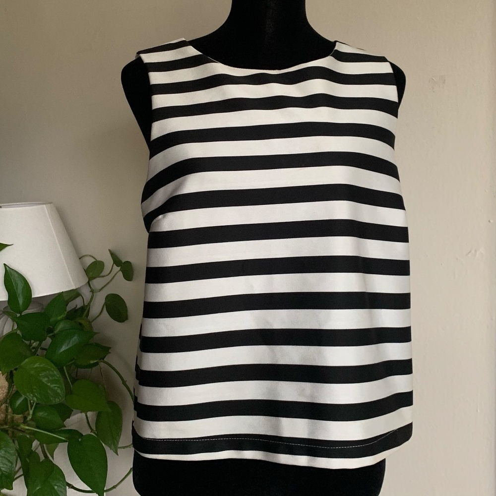 Black & White Horizontal Striped Scoopneck Sleeveless Sheath Tunic Top Size L